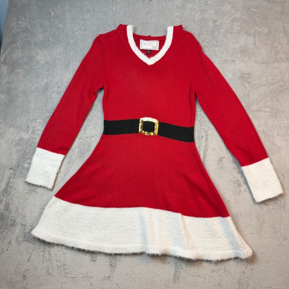 With Love 365 Sweater Dress Womens L Red Santa Claus Hooded Christmas Skater